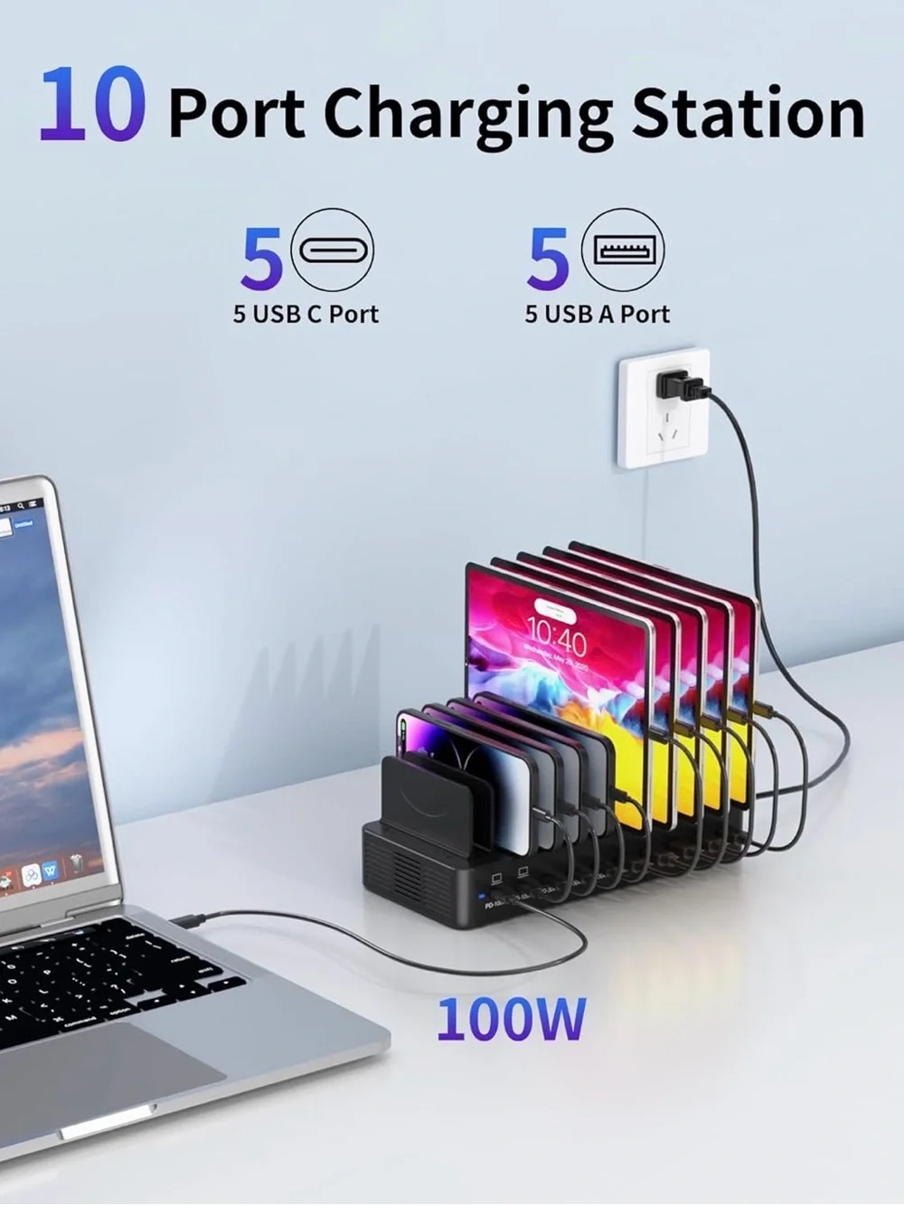 Multi-Device Charging Station Organizer - Black